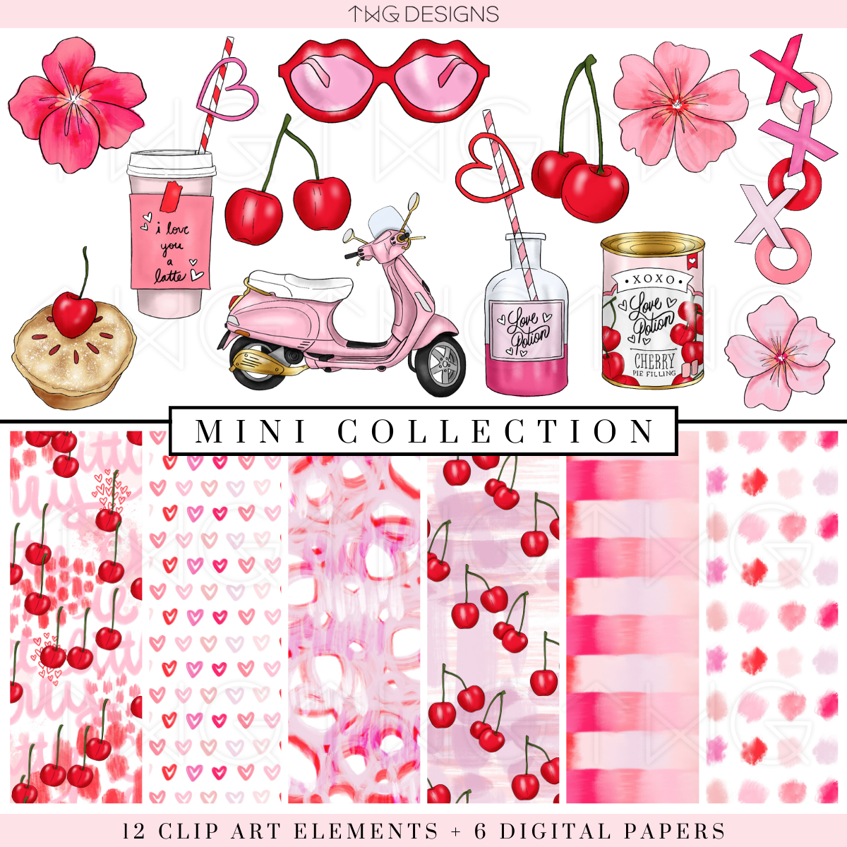 Digital Washi Tape Clipart Red Cherries Graphic by Sweet Shop