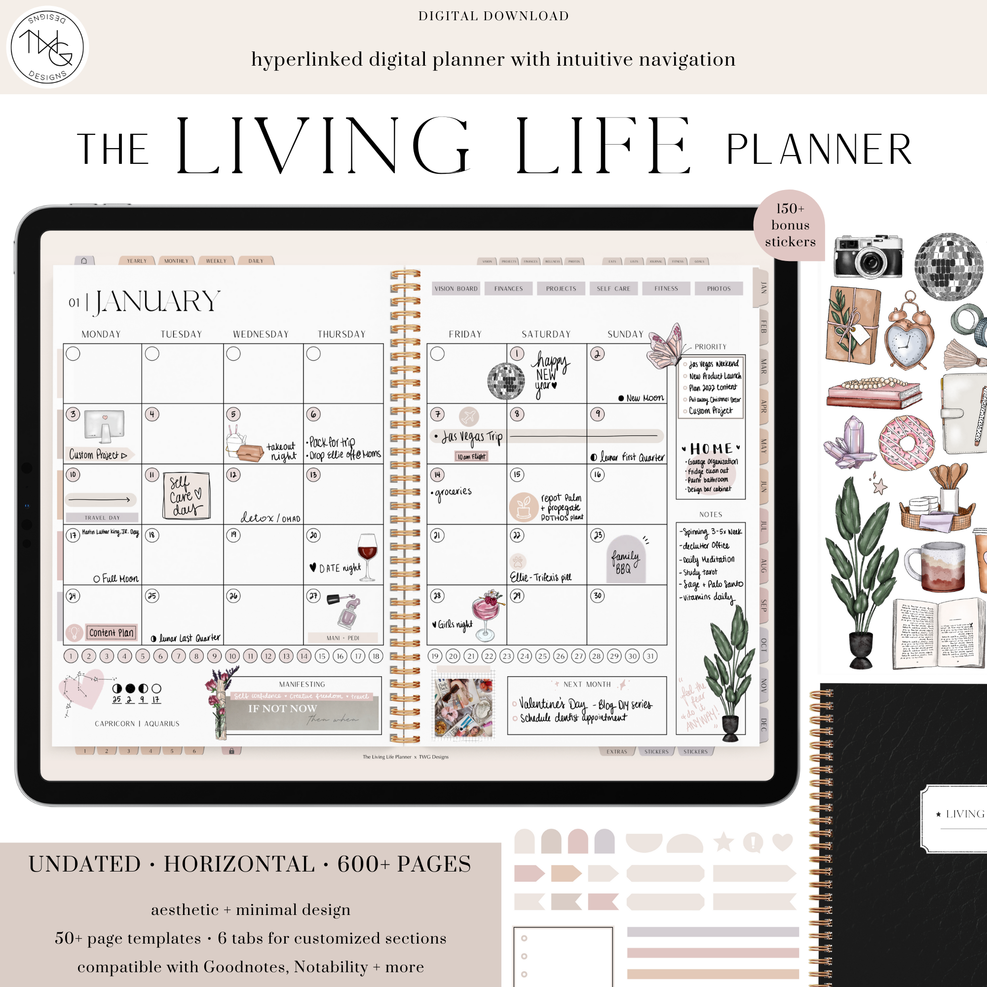Everyday Planner Stickers for Printed or Digital Planners, Goodnotes,  Bullet Journal, Clipart, iPad Planners, Daily Planning Icons 